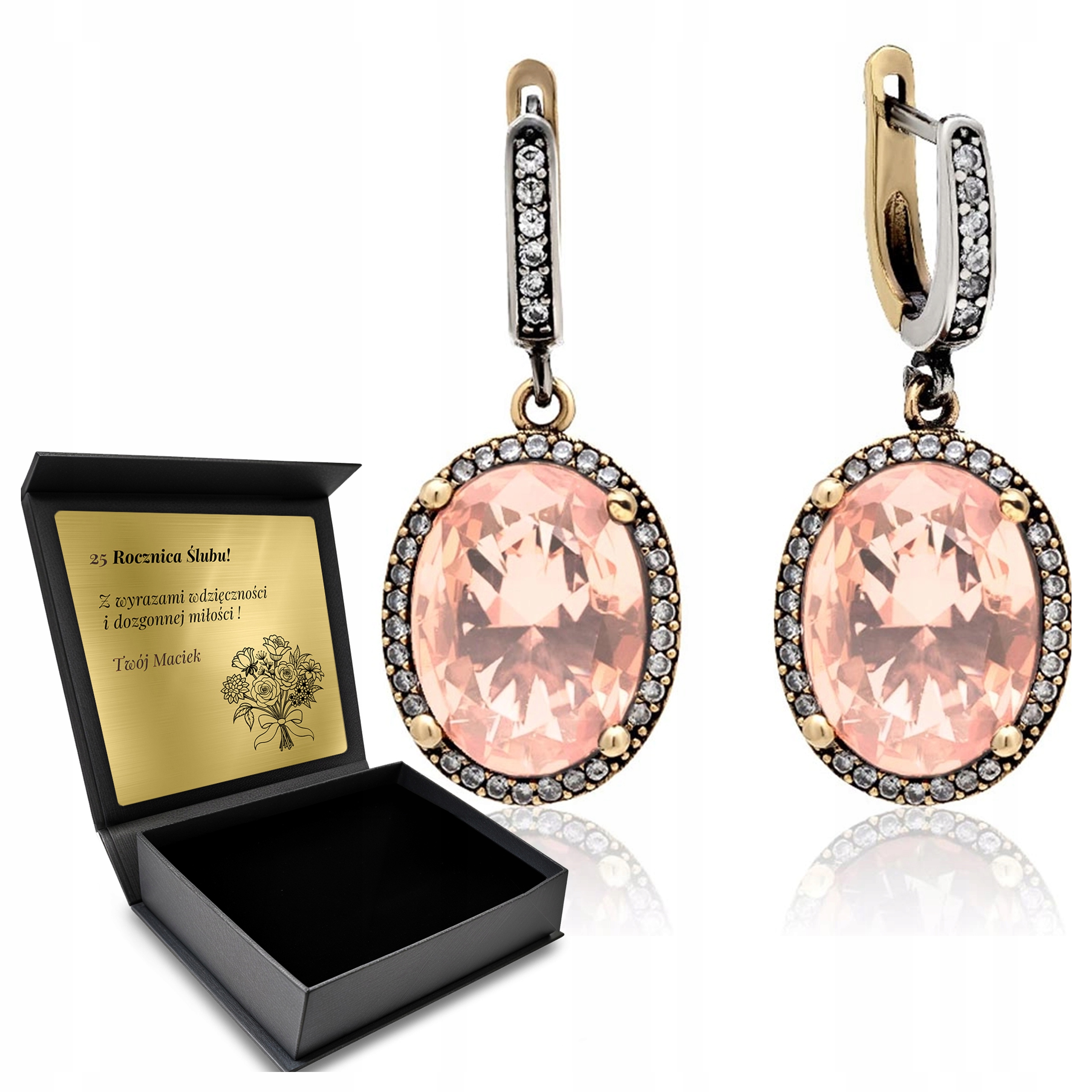 Stříbrné Náušnice 925 Zirkony Morganit Dárek pro ženu Gravírování