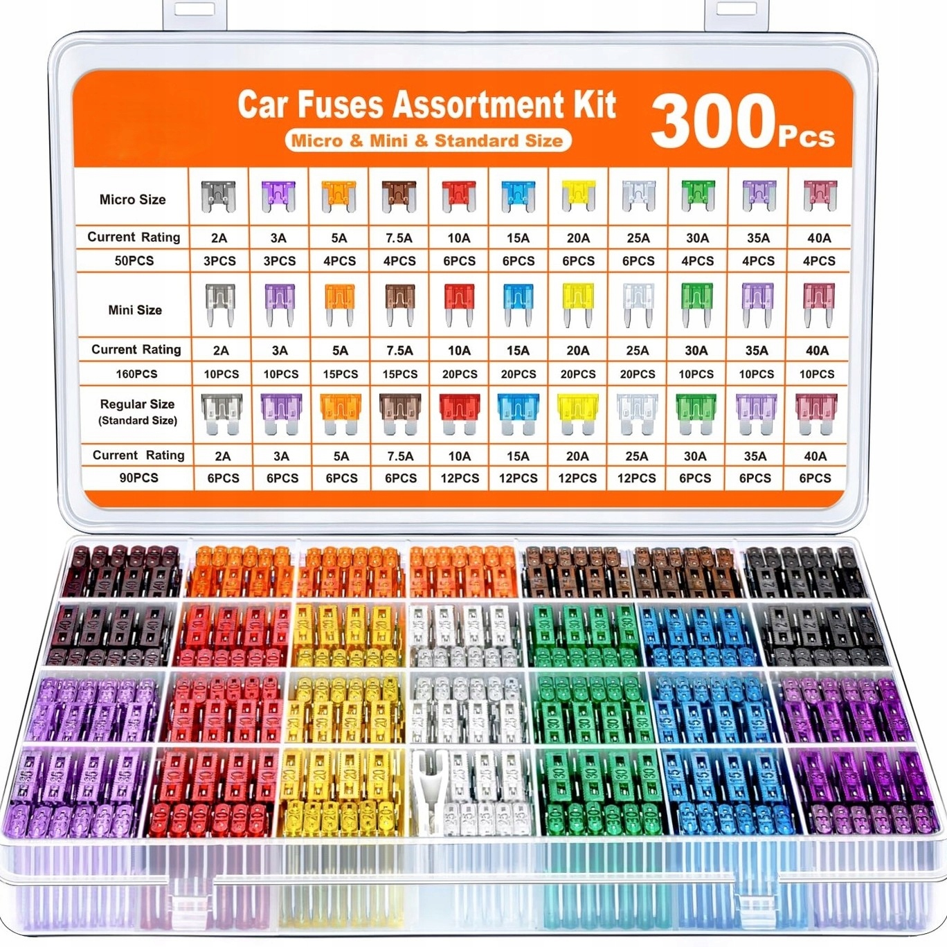 Комплект автомобильных предохранителей 300 шт. 2A-40A MICRO MINI STANDARD