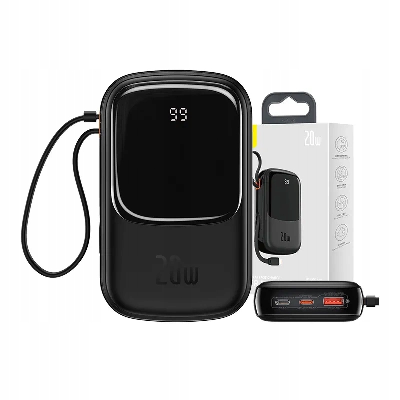 Powerbanka Baseus Qpow Pro s kabelem Lightning, portem Usb-c a Usb, 20000 mAh