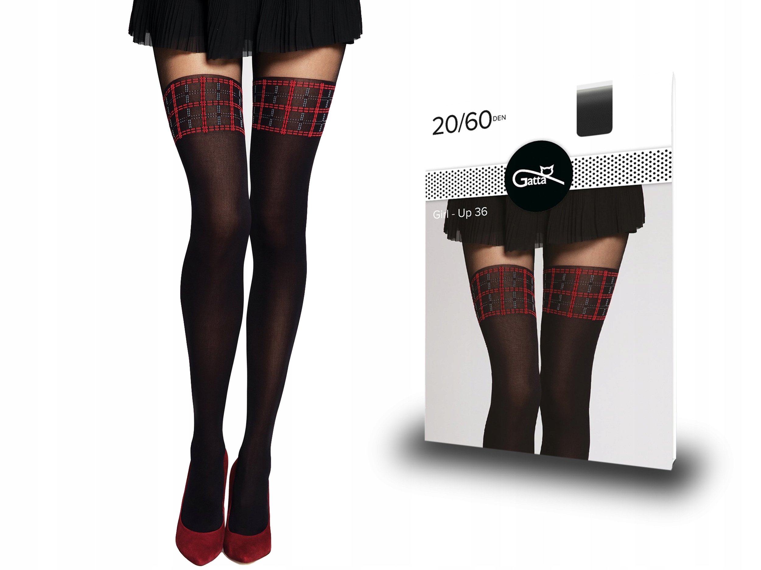 

Gatta Girl-Up 36 rajstopy, w kratkę, nero.red, 3-M