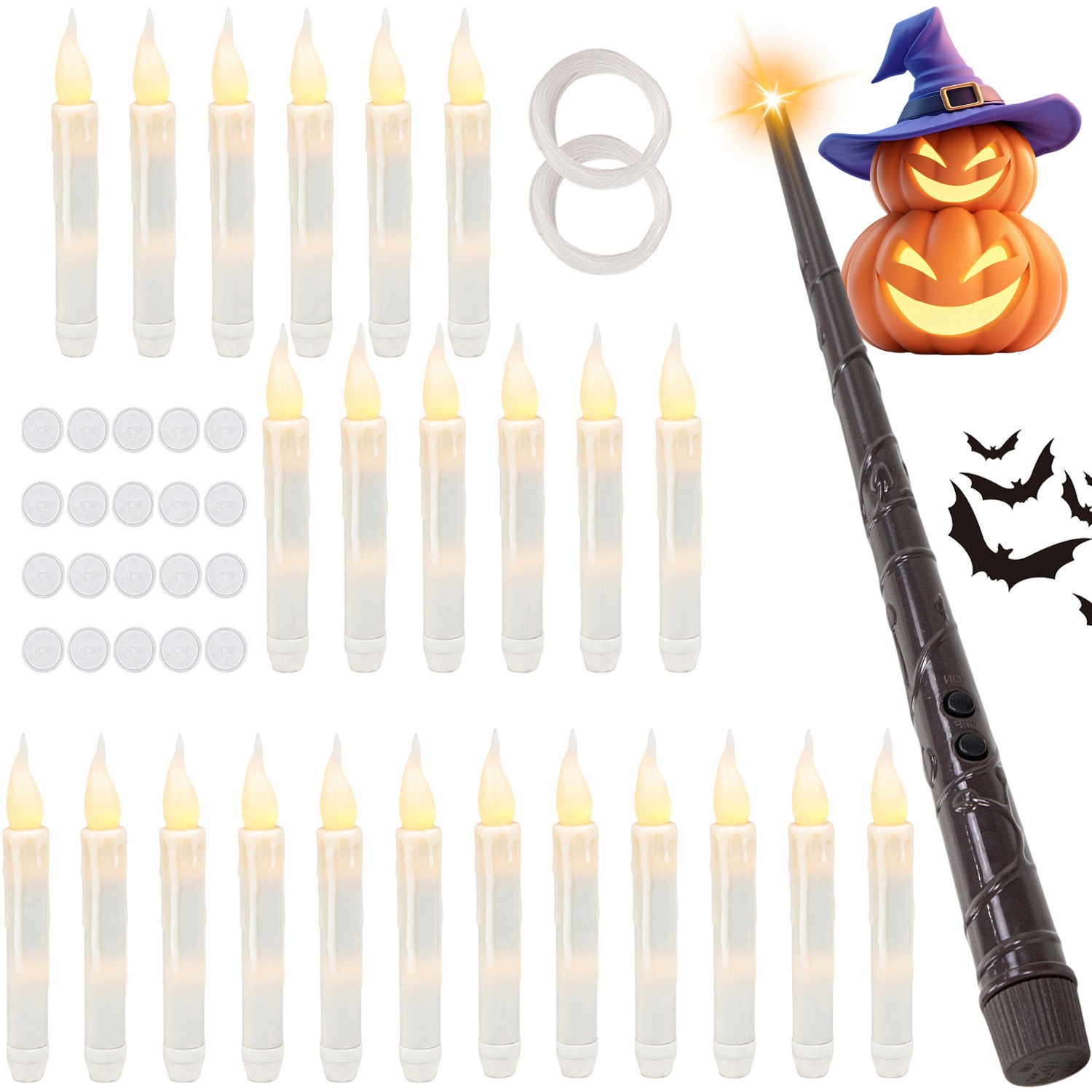 24KS Floating Candles Led S Kouzelnou Hůlkou Halloween Dekorace