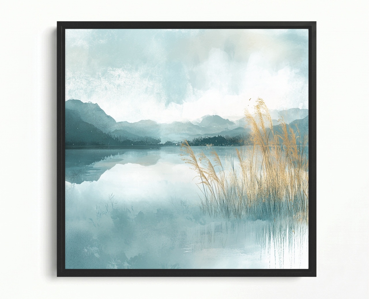 Obraz Rám Americká Krajina Hory Jezero Třtina Mlha 80x80