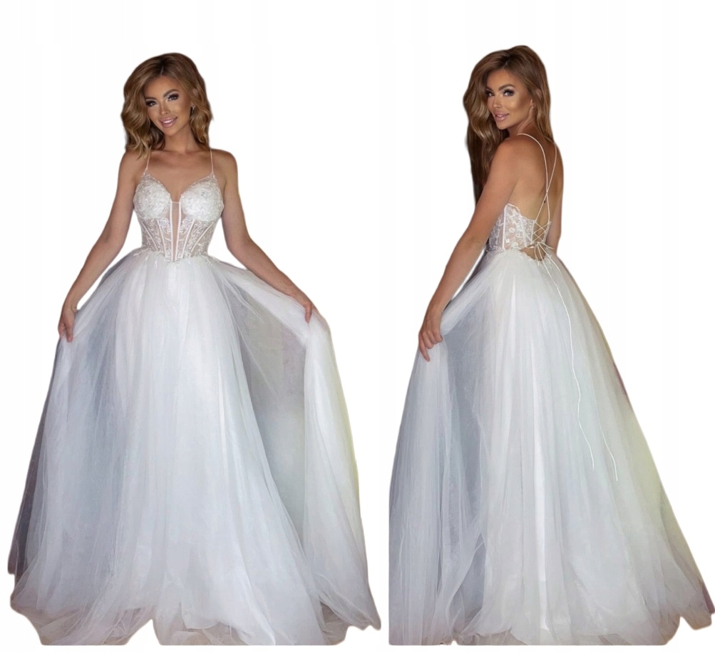 Grizel Bílá Dlouhá Tylová Princezna Šaty s svatební Gipiurou S