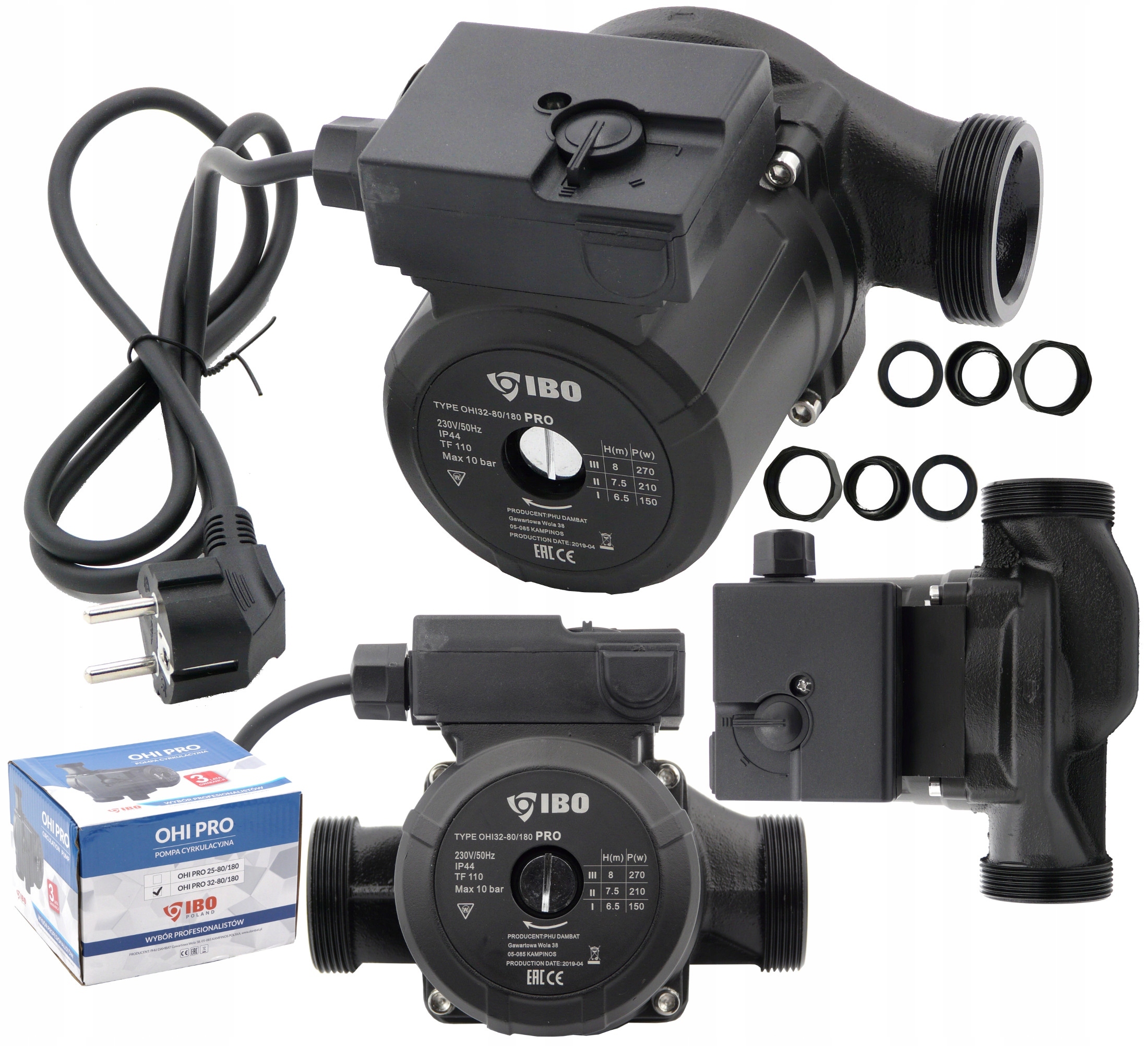 Cirkulačná Pumpa 3 Rýchlostné Stupne Ibo Ohi Pro 32-80/180 Výkonná, Pevná, 270 W Skrutky