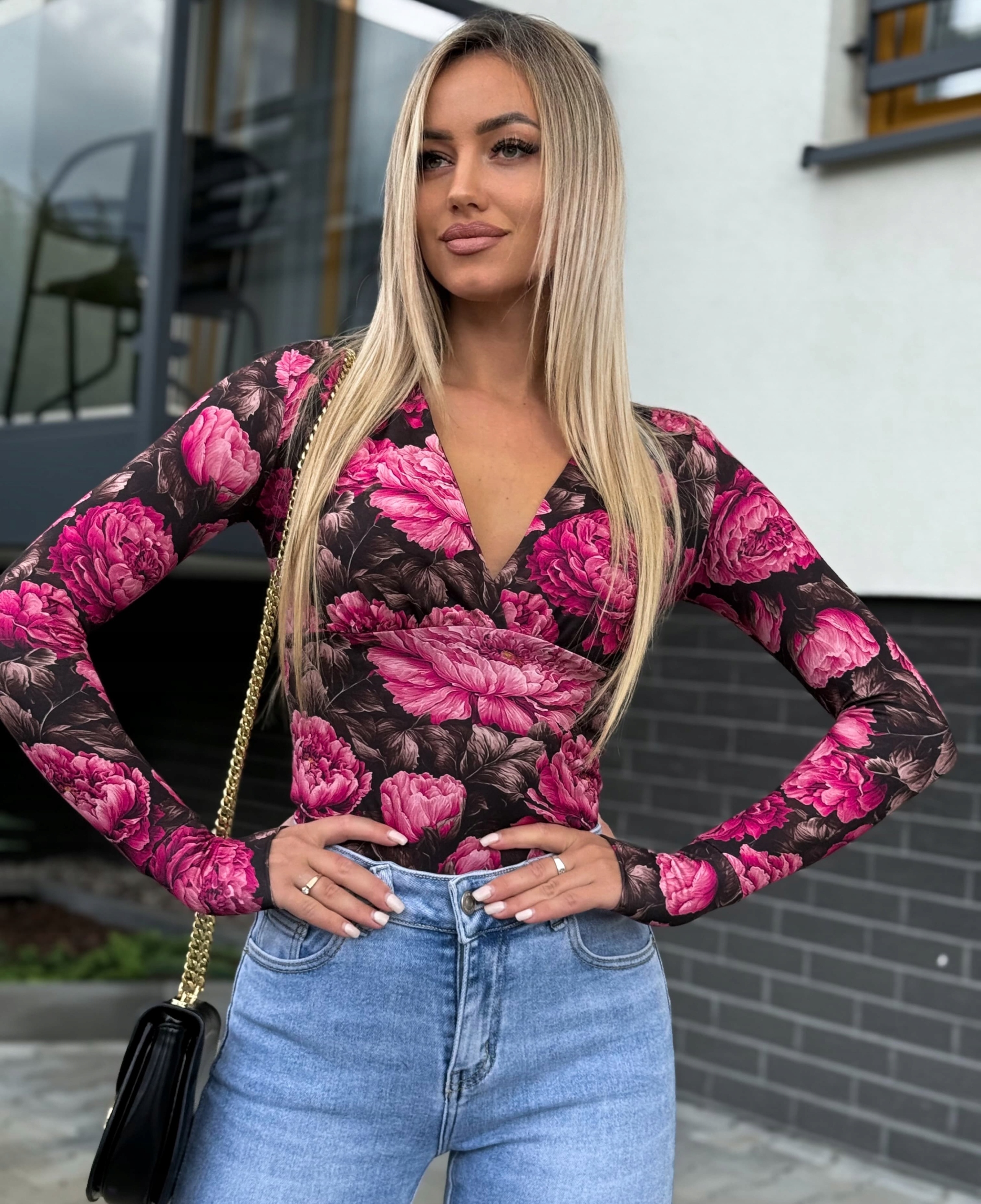 Elegantní halenka Marina Nová Kolekce Nasazovací Prst Růže Květiny Vzor M