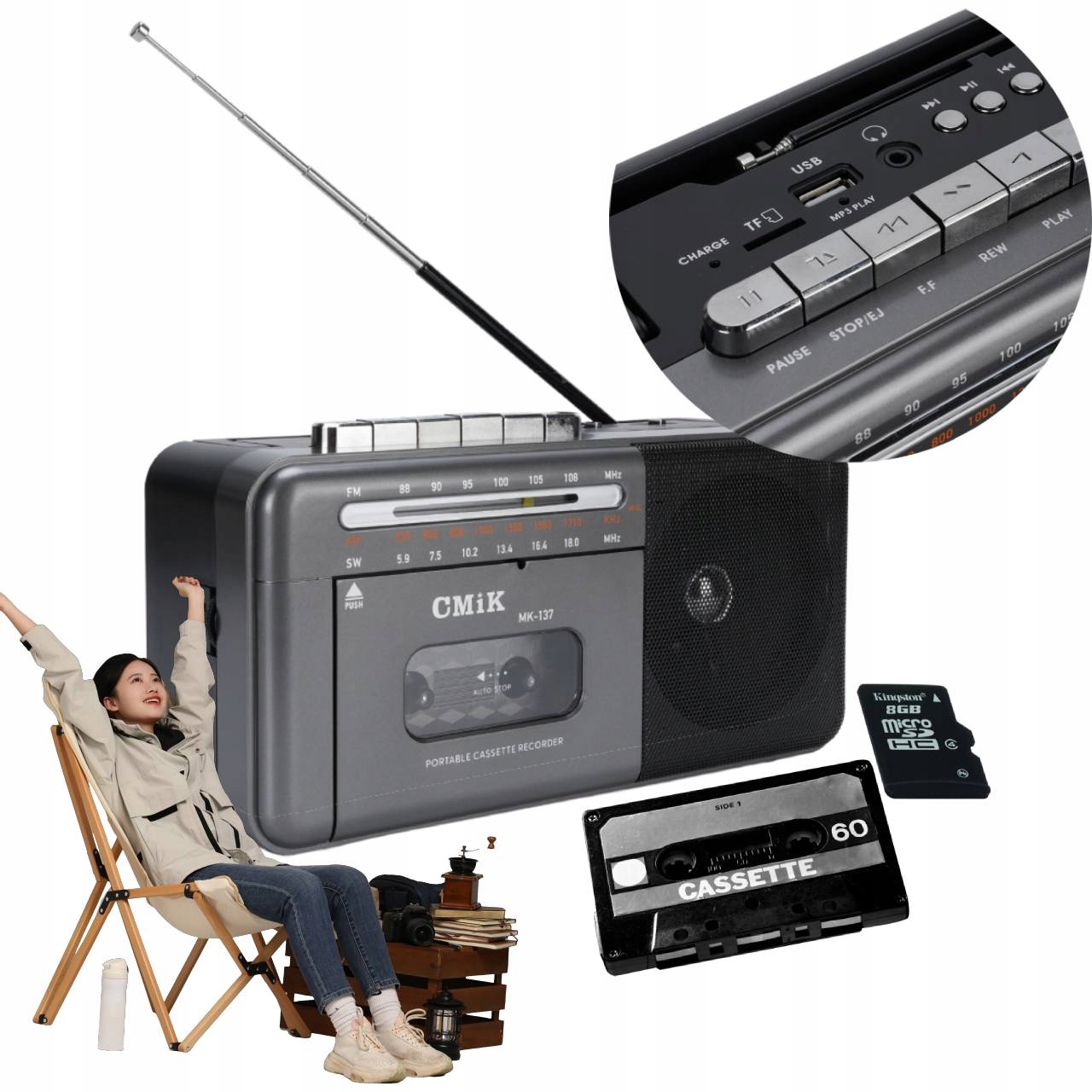 Radio Przenośne Old Style MK-137, Kaseta, Usb, Sd Card, Aux