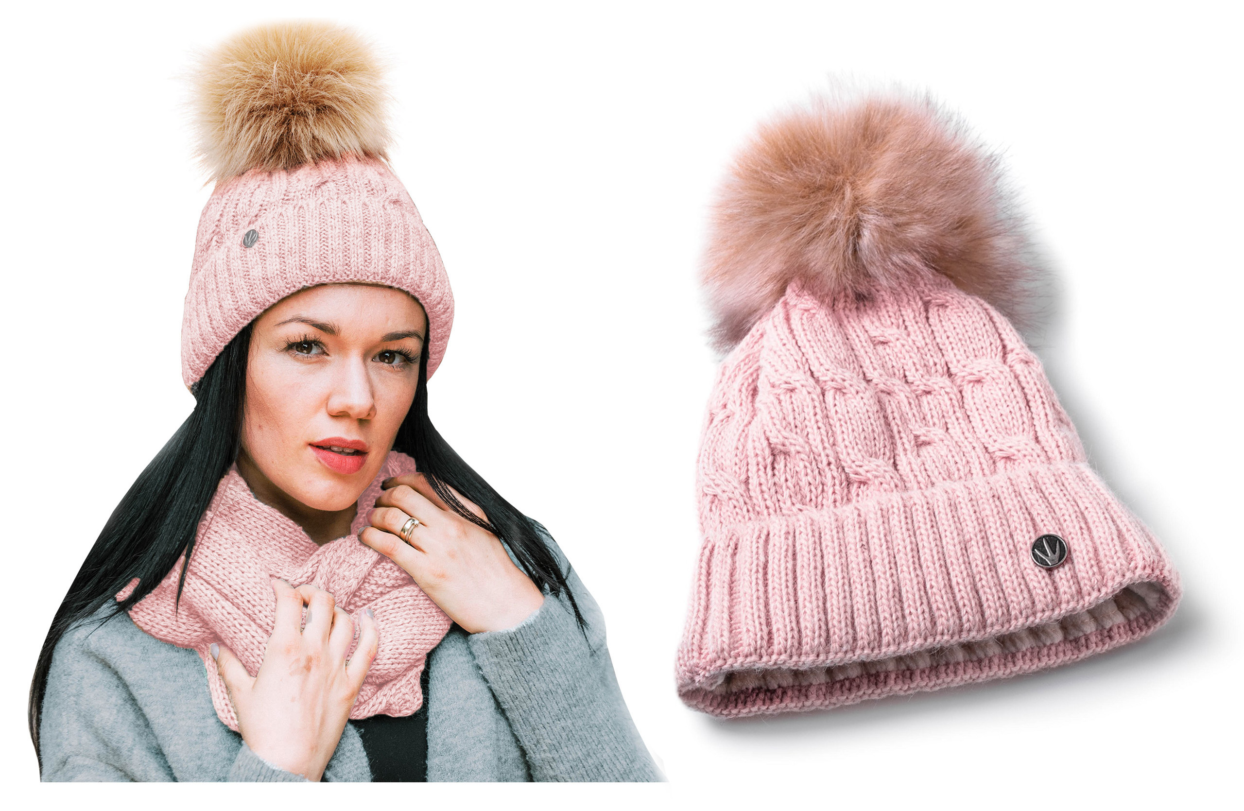 

Czapka Damska Zimowa Wywijana Z Pomponem Polarem