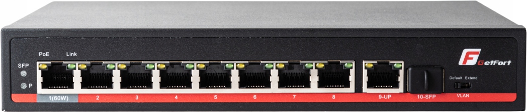 GetFort Switch Gigabit Ethernet 9 portový PoE 120W