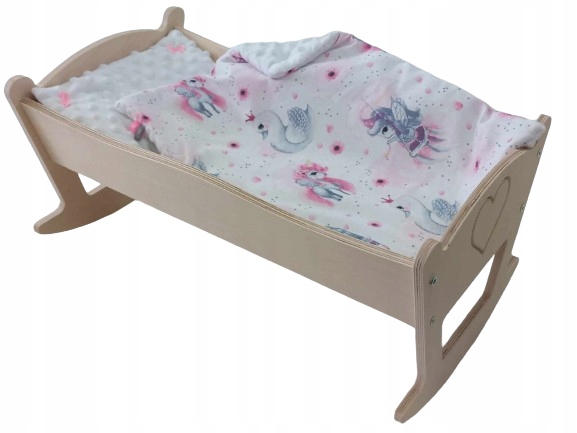 KOŁYSKA DLA LALEK GRAWEROWANA Z POŚCIELĄ
