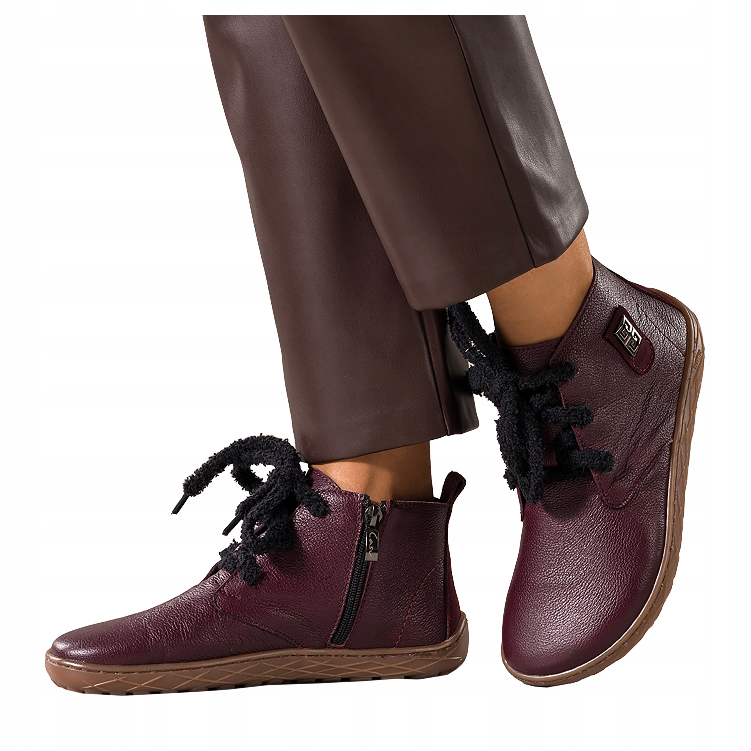 Bordové Kotníkové Boty Barefoot Dámské Široké Pohodlné Elastické Šněrovací vel. 38