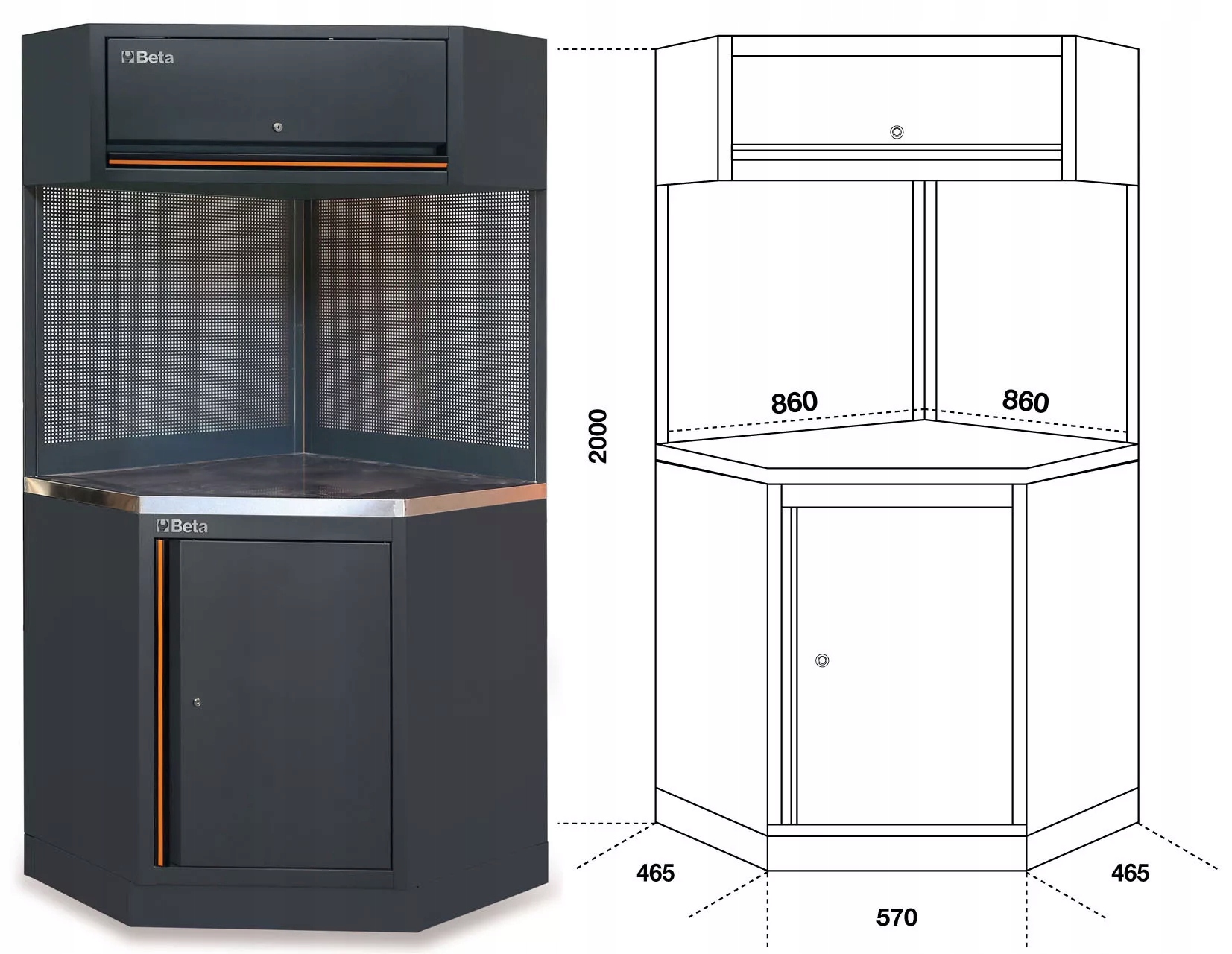 Moduł narożny stalowy blat + szafka system C45PRO Beta 4500/C45PRO/C/X Marka Beta