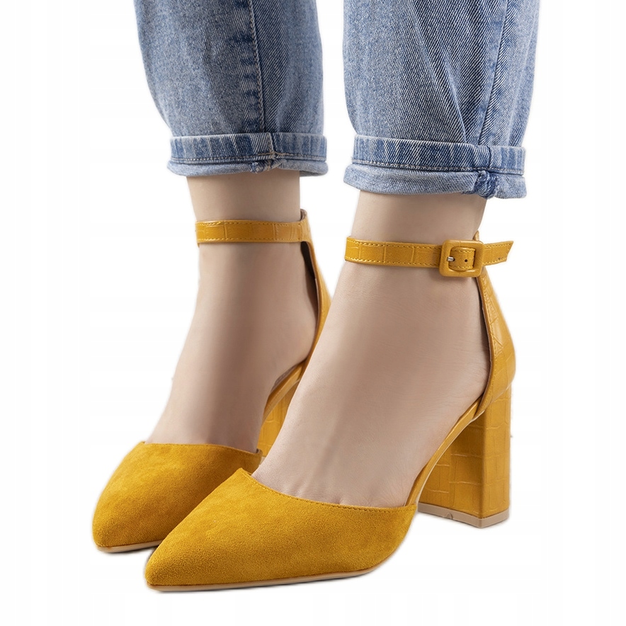 

Musztardowe czółenka na słupku Natalie r.40