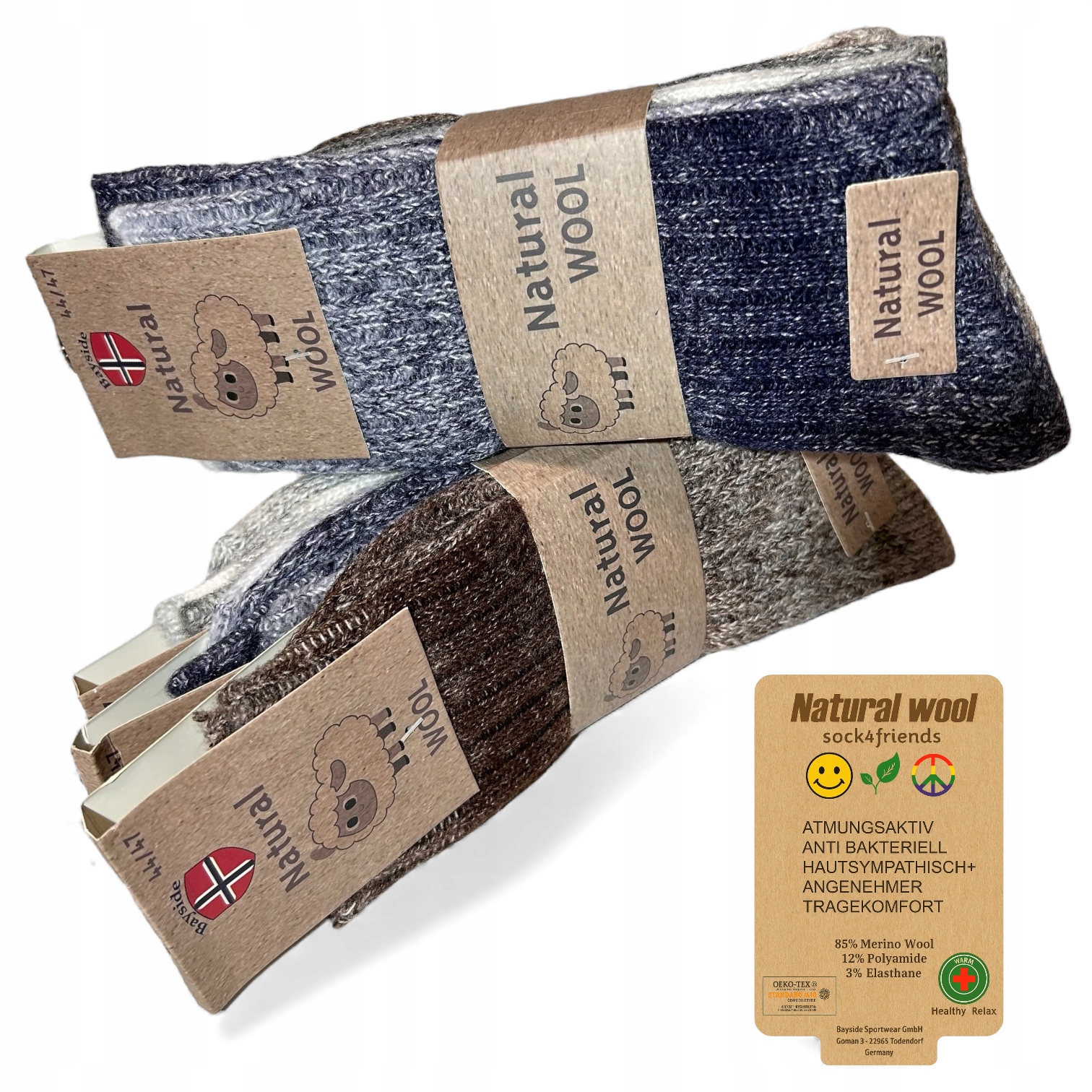 3x Pletené zimní ponožky z merino vlny Highland, Silné, Dárek