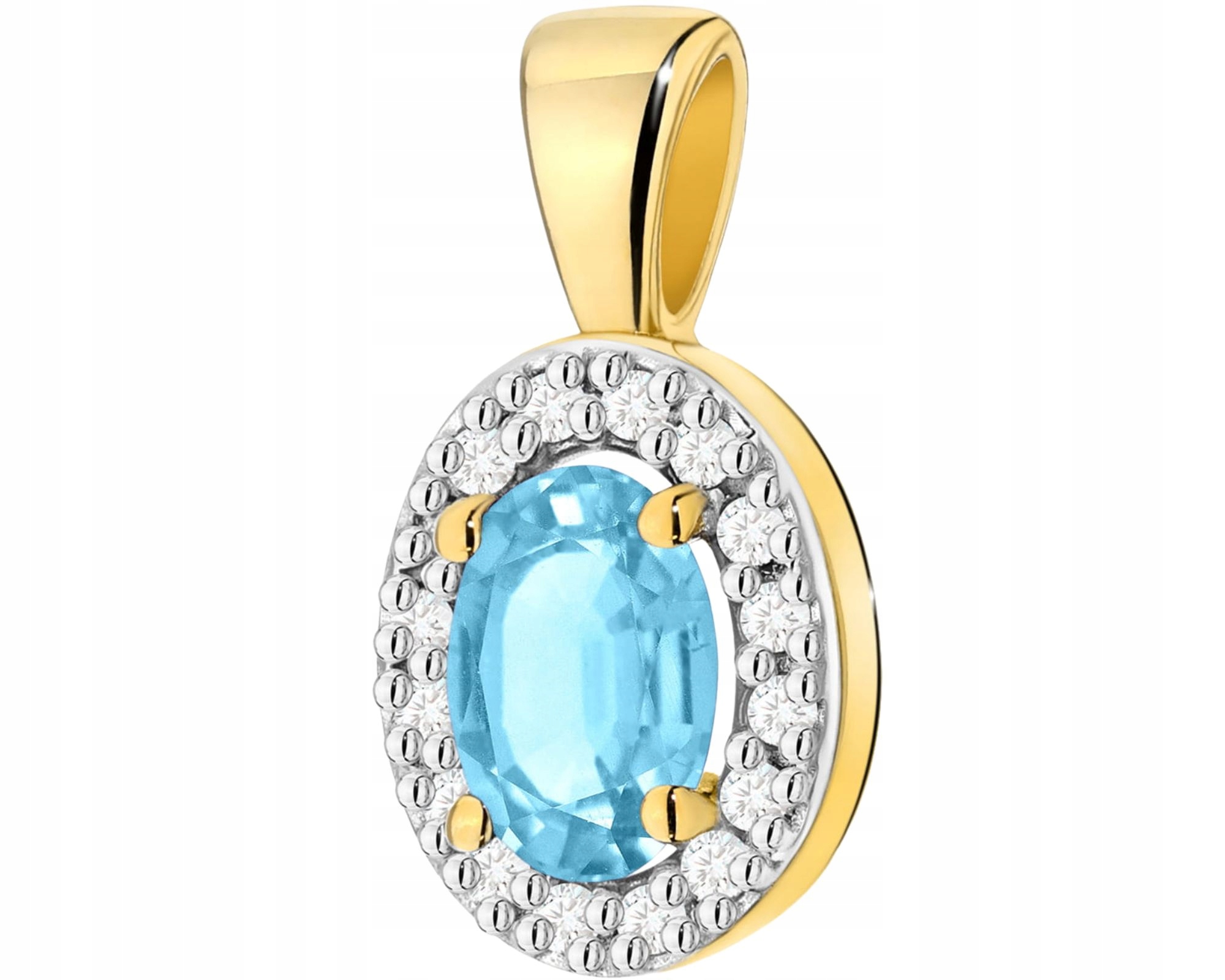 Zlatý Elegantní Přívěsek S Tyrkysovým Topazem A Diamanty 585