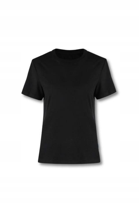 Koszulka t-shirt damski z wełny merino prosta czarna krótki rękaw XL