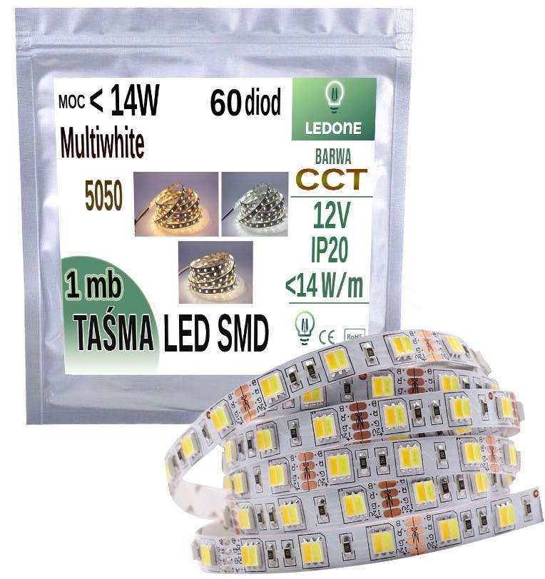 

Multiwhite Taśma Led Premium 5050 Cct 300d IP20 1m