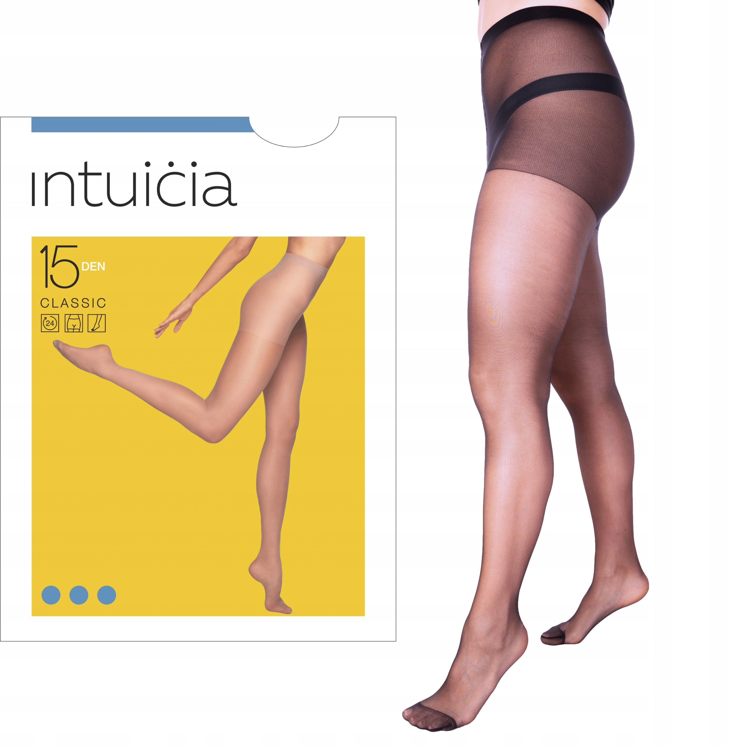 

Czarne, klasyczne rajstopy 15 Den Intuicia r. 4