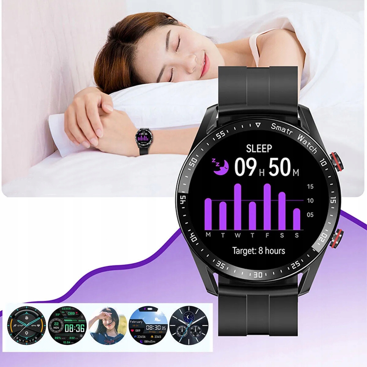 INTELIGENTNY ZEGAREK SPORTOWY MĘSKI SMARTWATCH Z FUNKCJĄ TELEFONU BLUETOOTH Kolor dominujący czarny