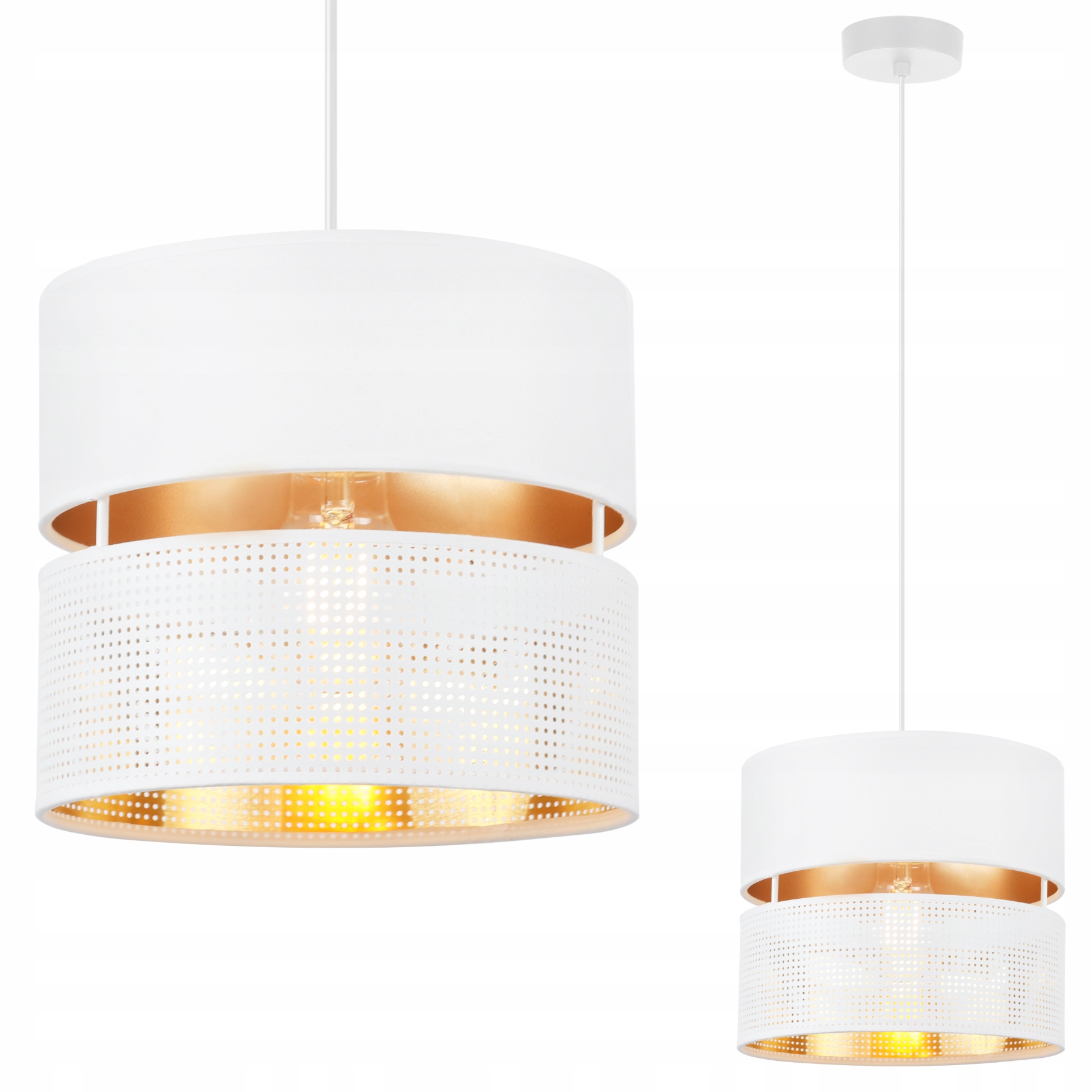 Závěsná Stropní Lampa Lustr Bílo-zlatá, Stínidlo Jednovrstvé, 20 CM