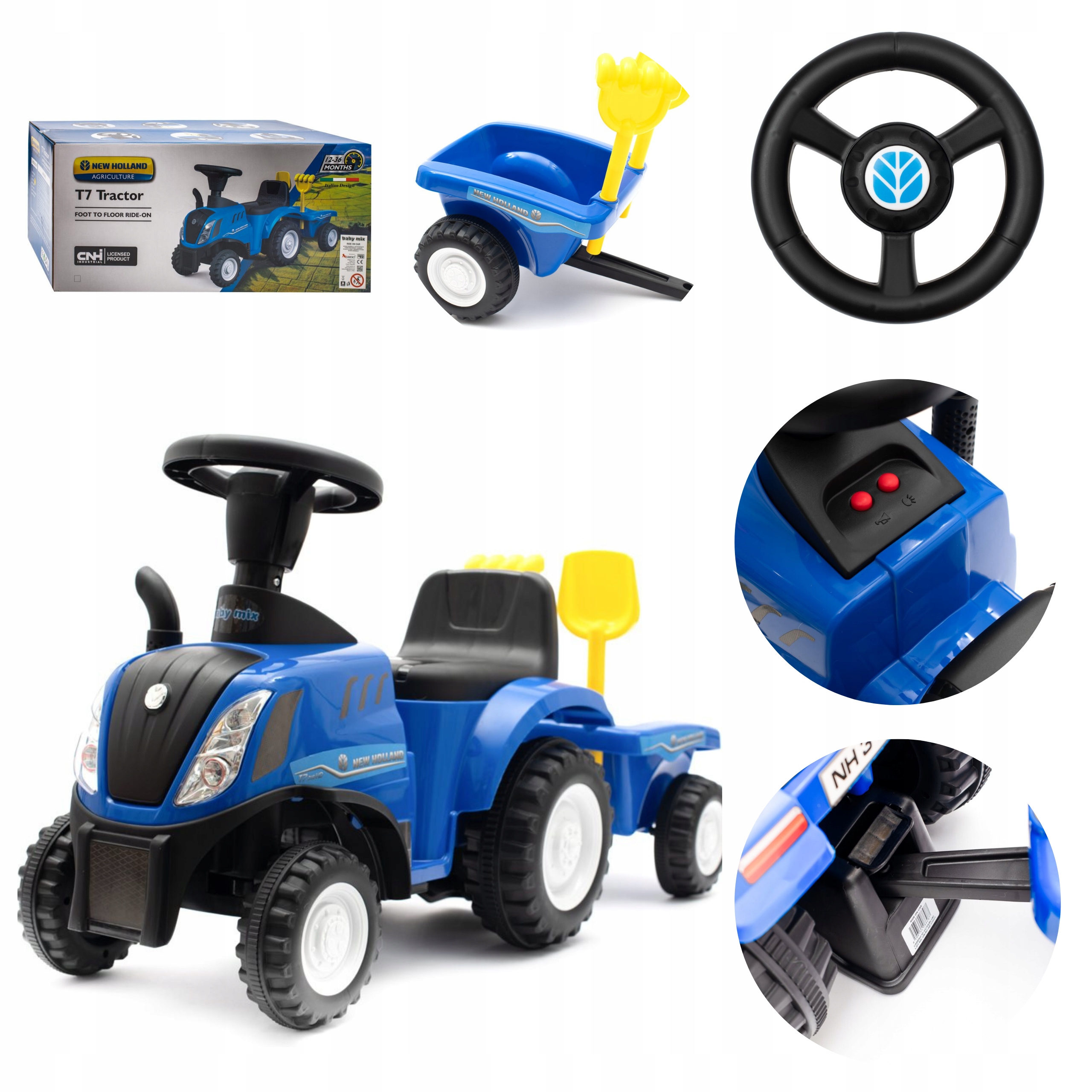 JEŻDZIK TRAKTOR ZABAWKA DLA DZIECI XXL NEW HOLLAND + PRZECZYPA + Łopatka