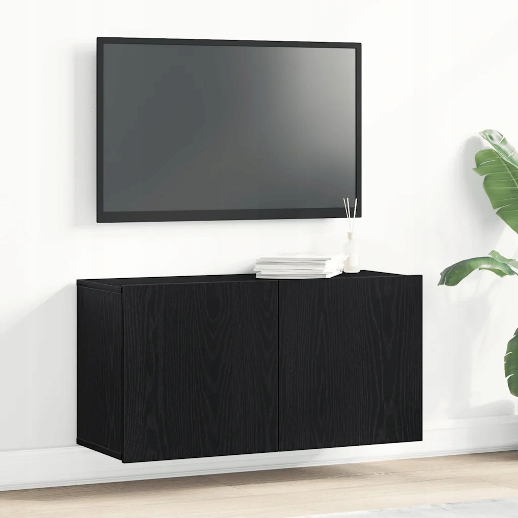 vidaXL Szafka Rtv Czarny Dąb 80x30x41 cm Drewno klejone