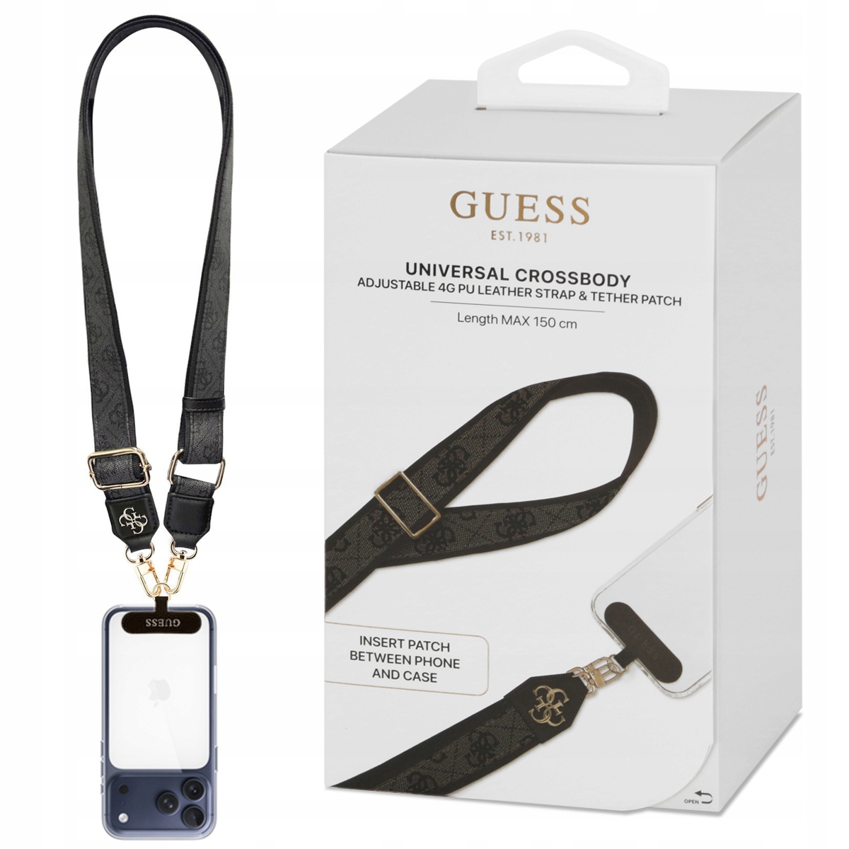 Guess originální poutko na telefon, přívěsek, silný crossbody popruh, logo 4G
