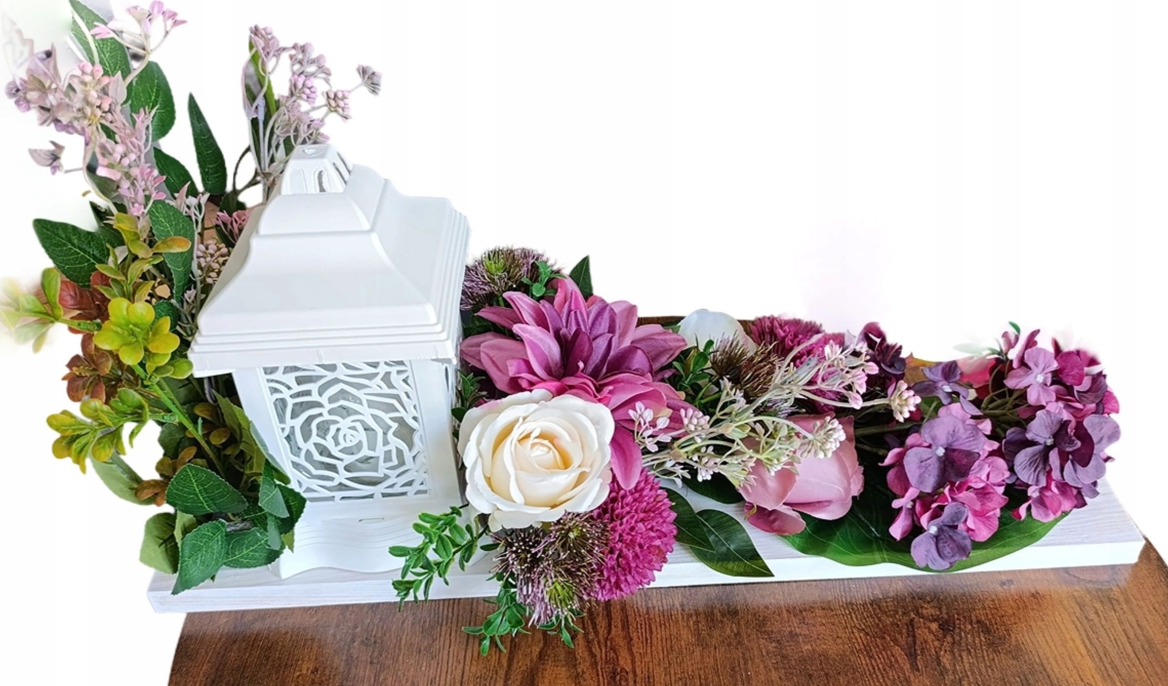 Plátek na hrob Deska Dřevo 60 cm Kompozice na hřbitov se Zniczem (Led)