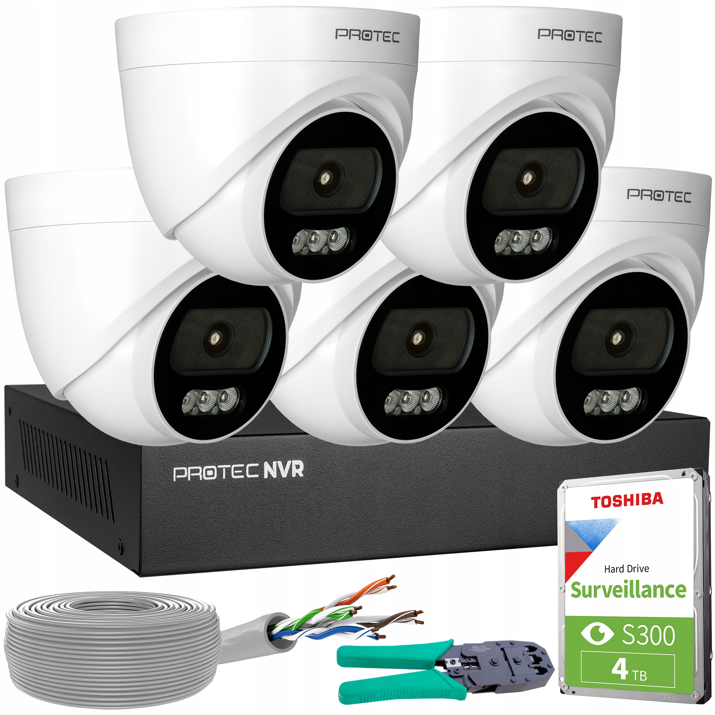 Monitorování 5 kamer Ip 4MPX 2K Poe Kopulový vnitřní mikrofon Hdd