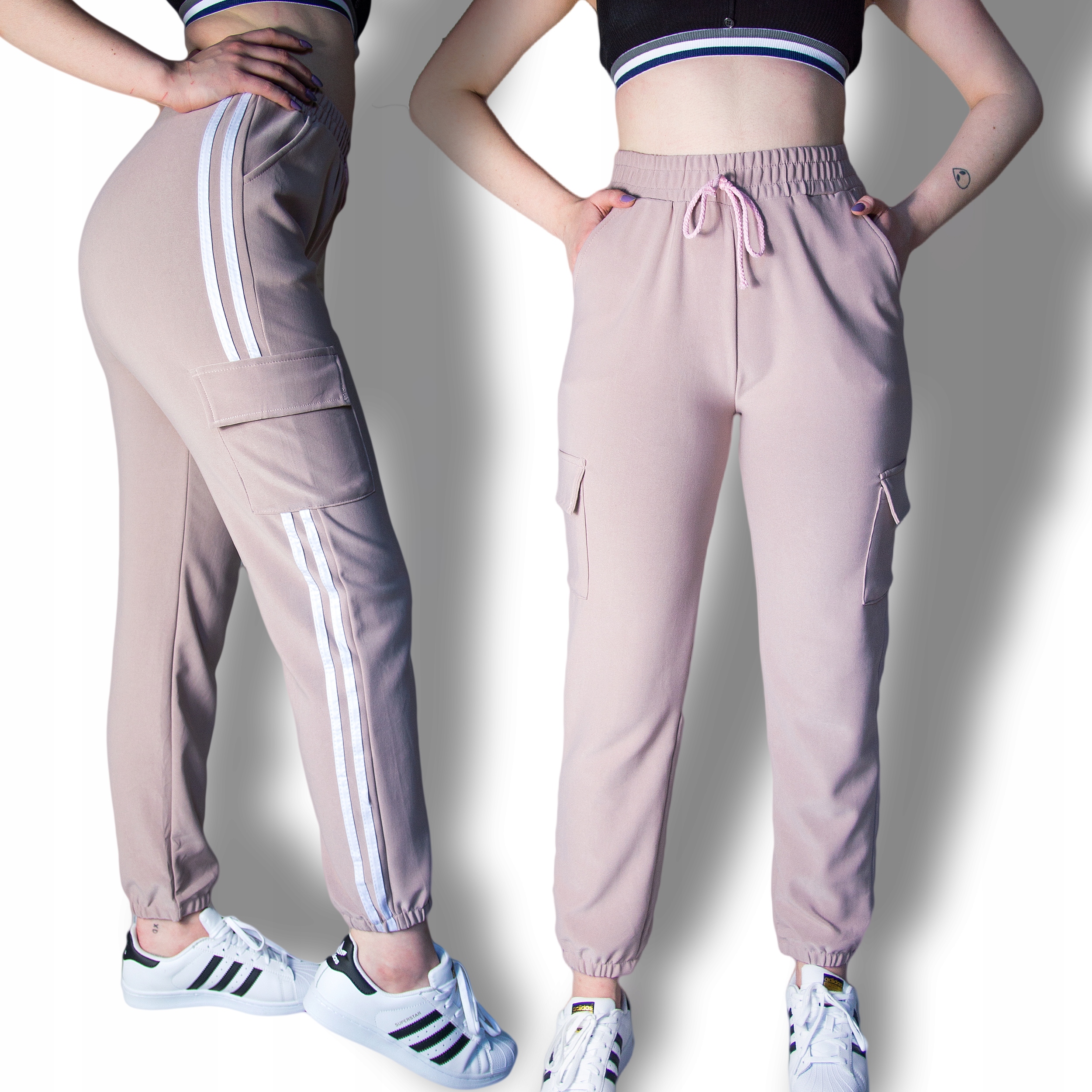 

Spodnie Bojówki Cargo joggery Lampas kieszenie S/m