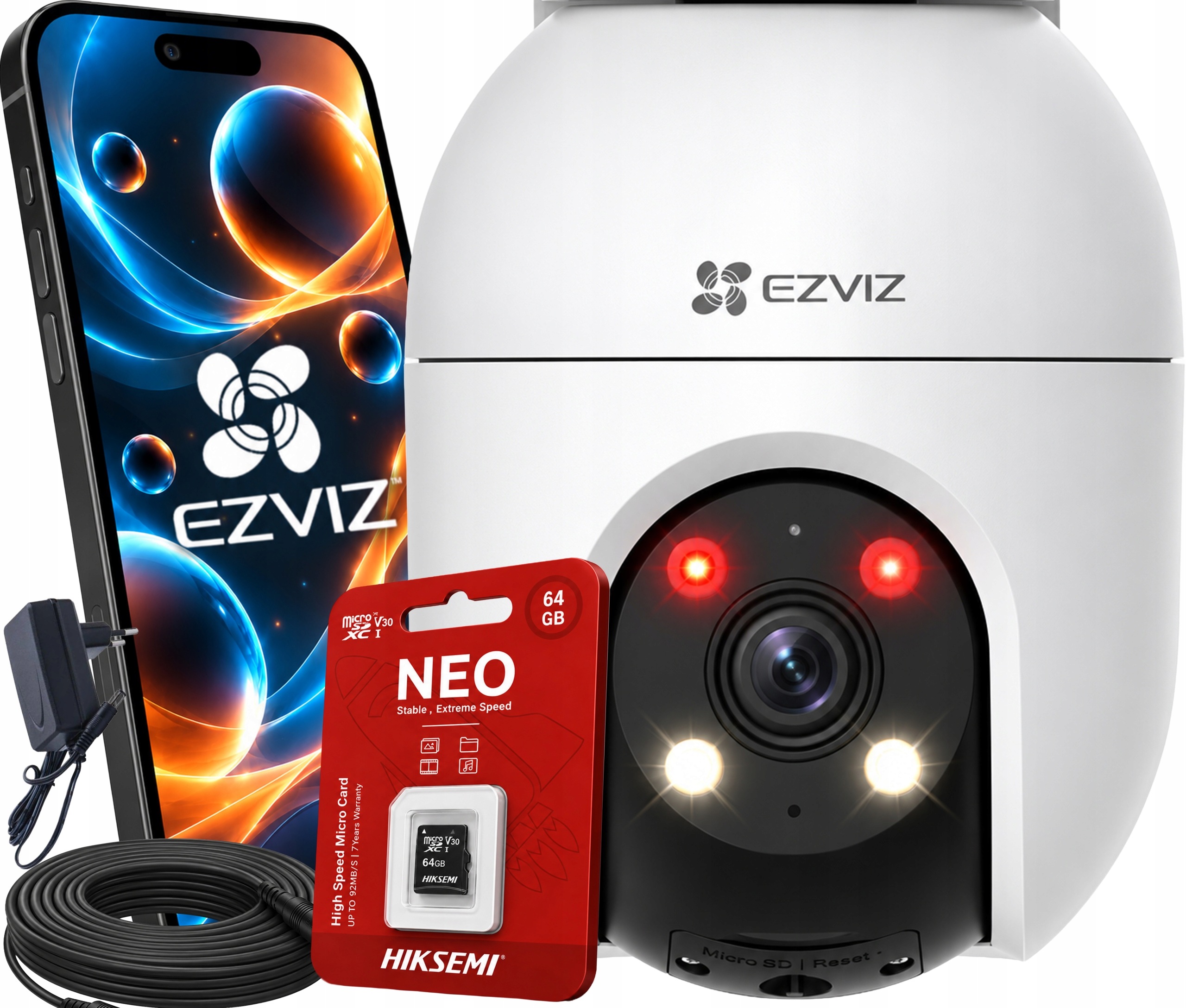 WiFi kamera Otočná 5Mpx Ezviz C8C Externí audio karta 64 Gb kabel 10 m