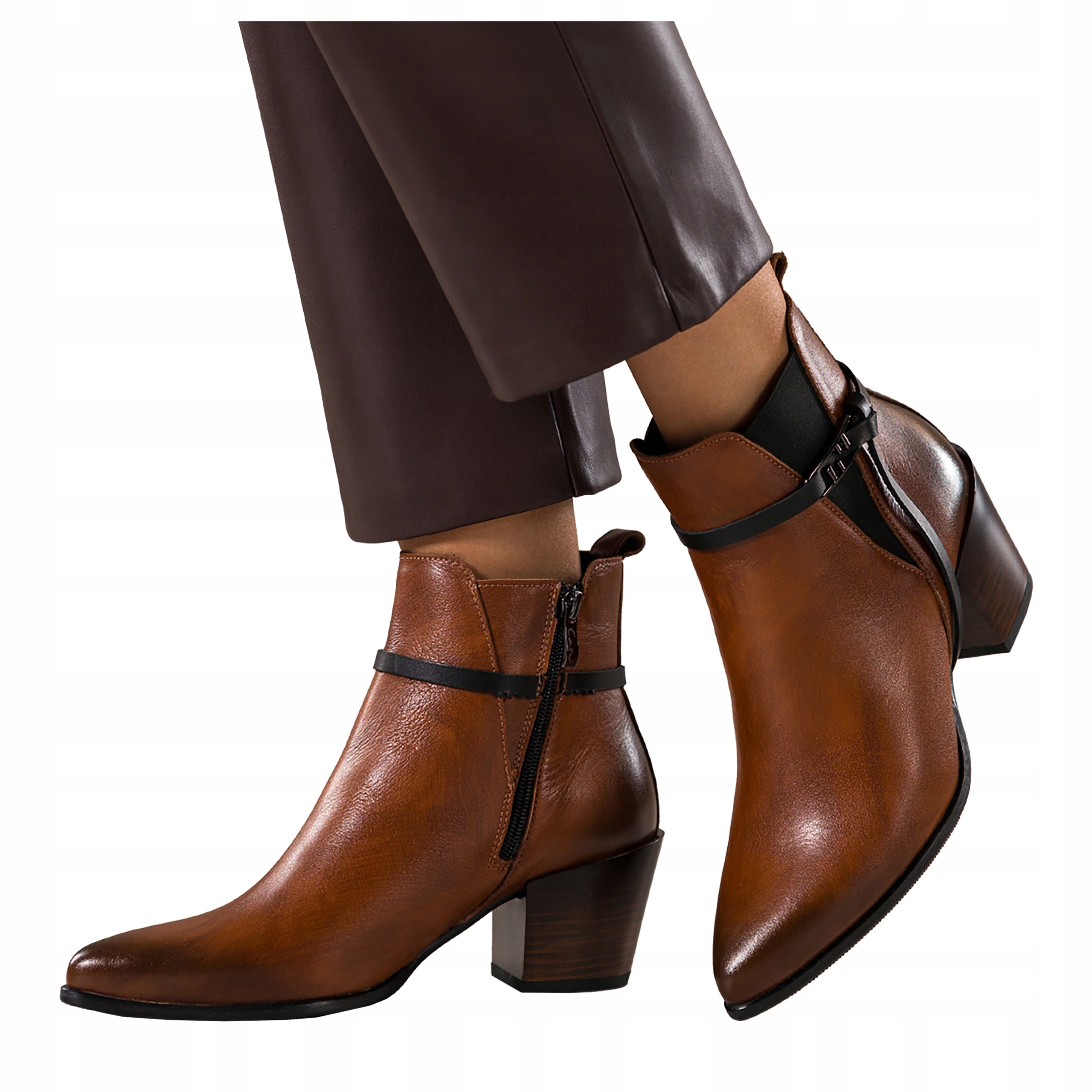 Dámské Kotníkové Boty Hnědé Kožené Kovbojské Boty Pohodlné Zkosená kostka Modne vel. 41