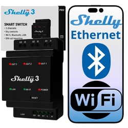 Shelly Pro 3 3x16A Din Lan WiFi relé suchý kontakt