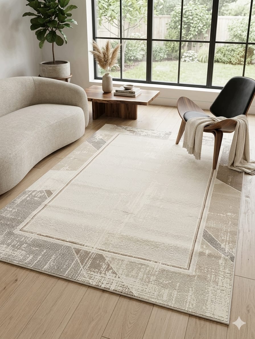Koberec 160x230 cm krémový, moderný, elegantný, béžový obývací pokoj