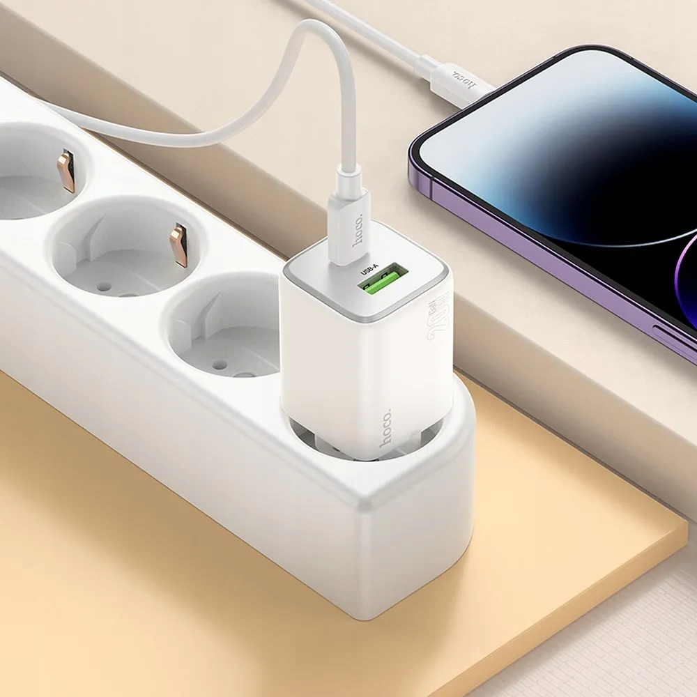 Ładowarka sieciowa do telefonu Hoco Usb A Usb C QC3.0 Pd 3A 20W N41 biała