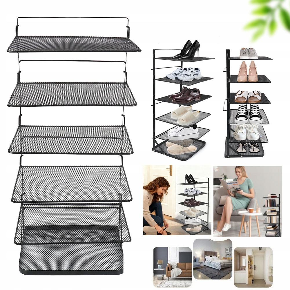 kovový vertikální stojan černý, 6 úrovní na boty, odolný a pevný