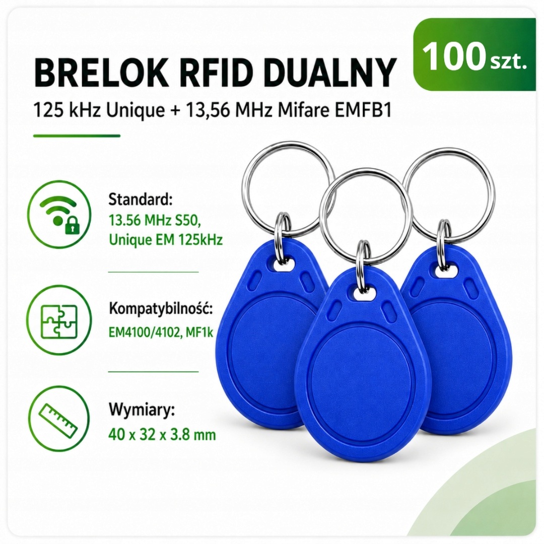 Duální přívěsek na klíče Rfid 125kHz 13,56MHz Unique+MIFARE 2v1 modrá EMFB1 100 Ks