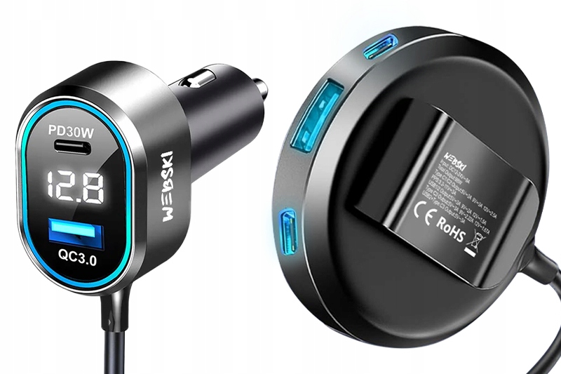 Prodlužovací Kabel Nabíječka Rozdělovač Do Auta Klip Na Sedadlo Kabel 1,5 M 98W