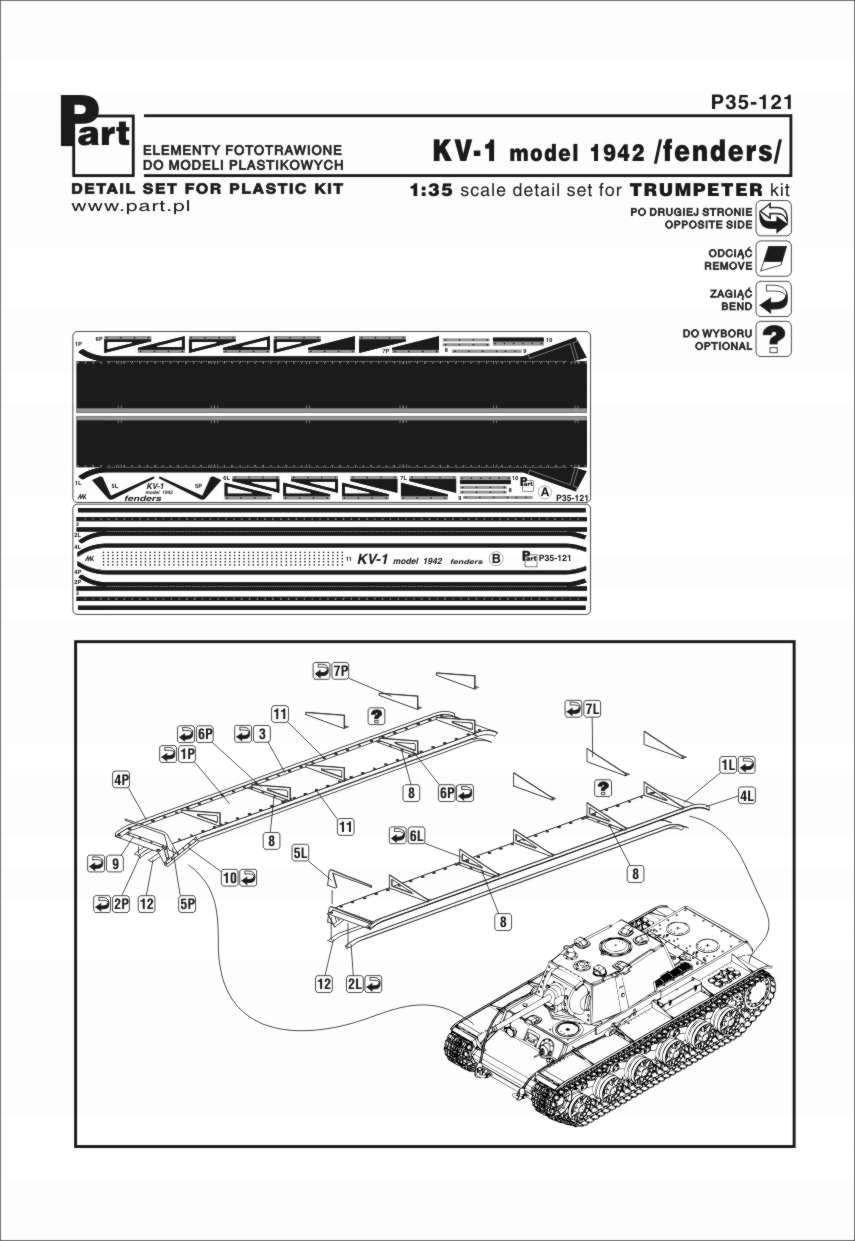 Part P35-121 1/35 KV-1 model 1942 blatníky (Trumpeter)