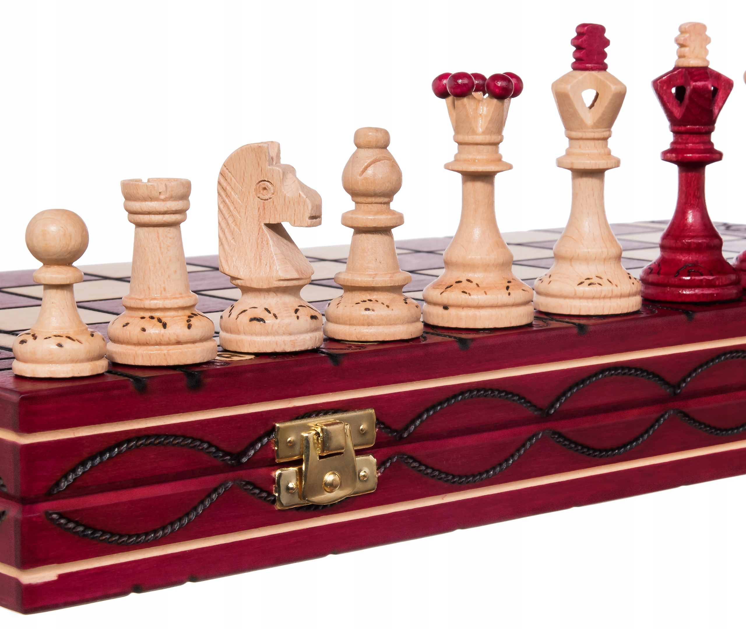 SZACHY SENATOR DREWNIANE CZERWONE 42 DUŻE WYPALANE KLASYCZNE GRA PLANSZOWA Wersja językowa gry niezależna językowo
