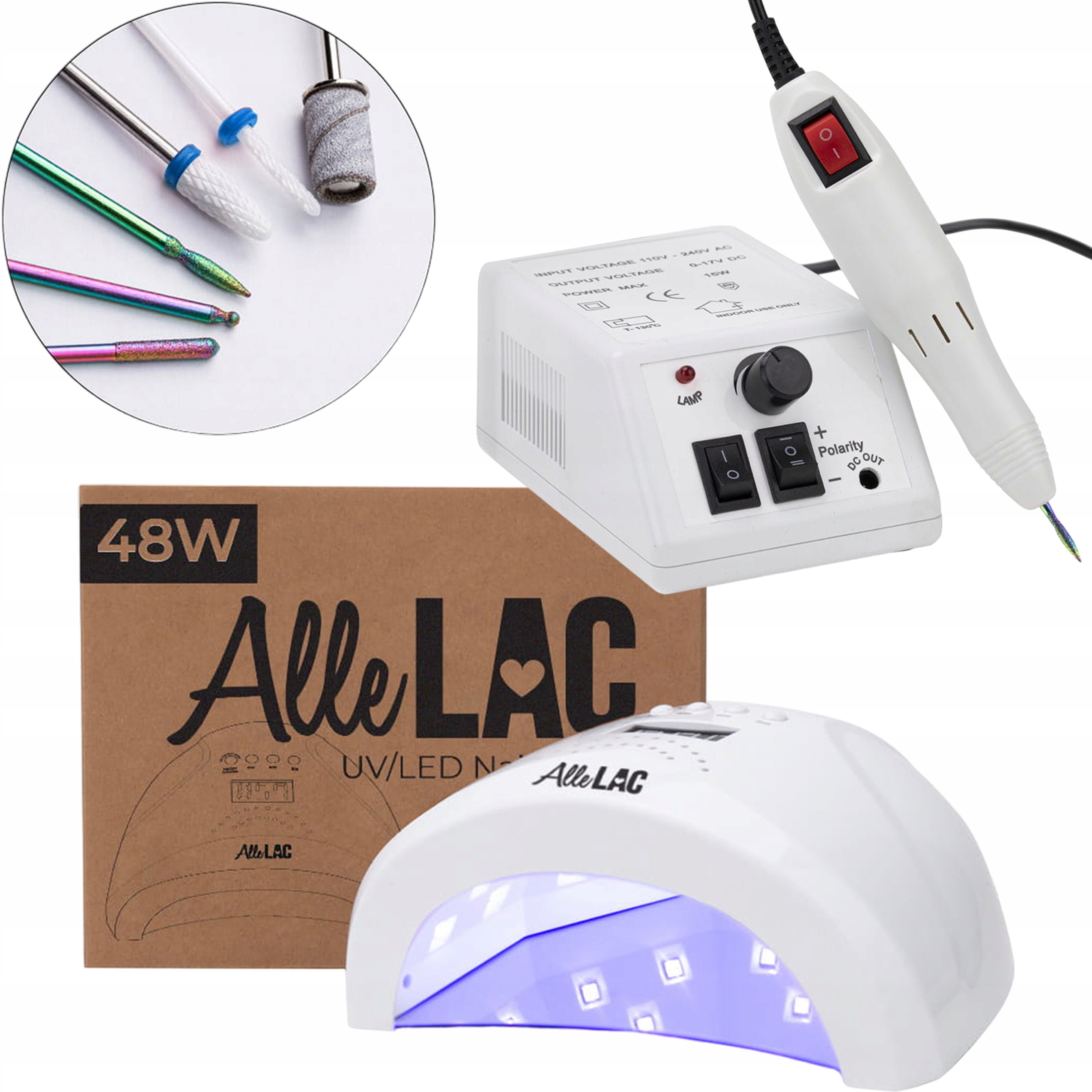 Sada na nehty Hybrid Bruska DM298 Led/uv lampa 1S Allelac 48W 2v1