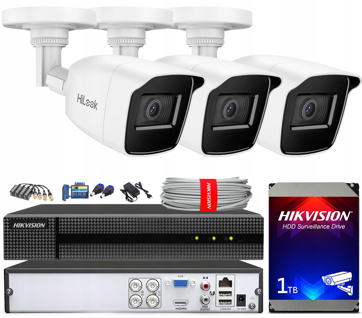 Sada na monitorovanie 5MPx 3K HiLook od Hikvision 3 vonkajšie kamery Hdd 1TB