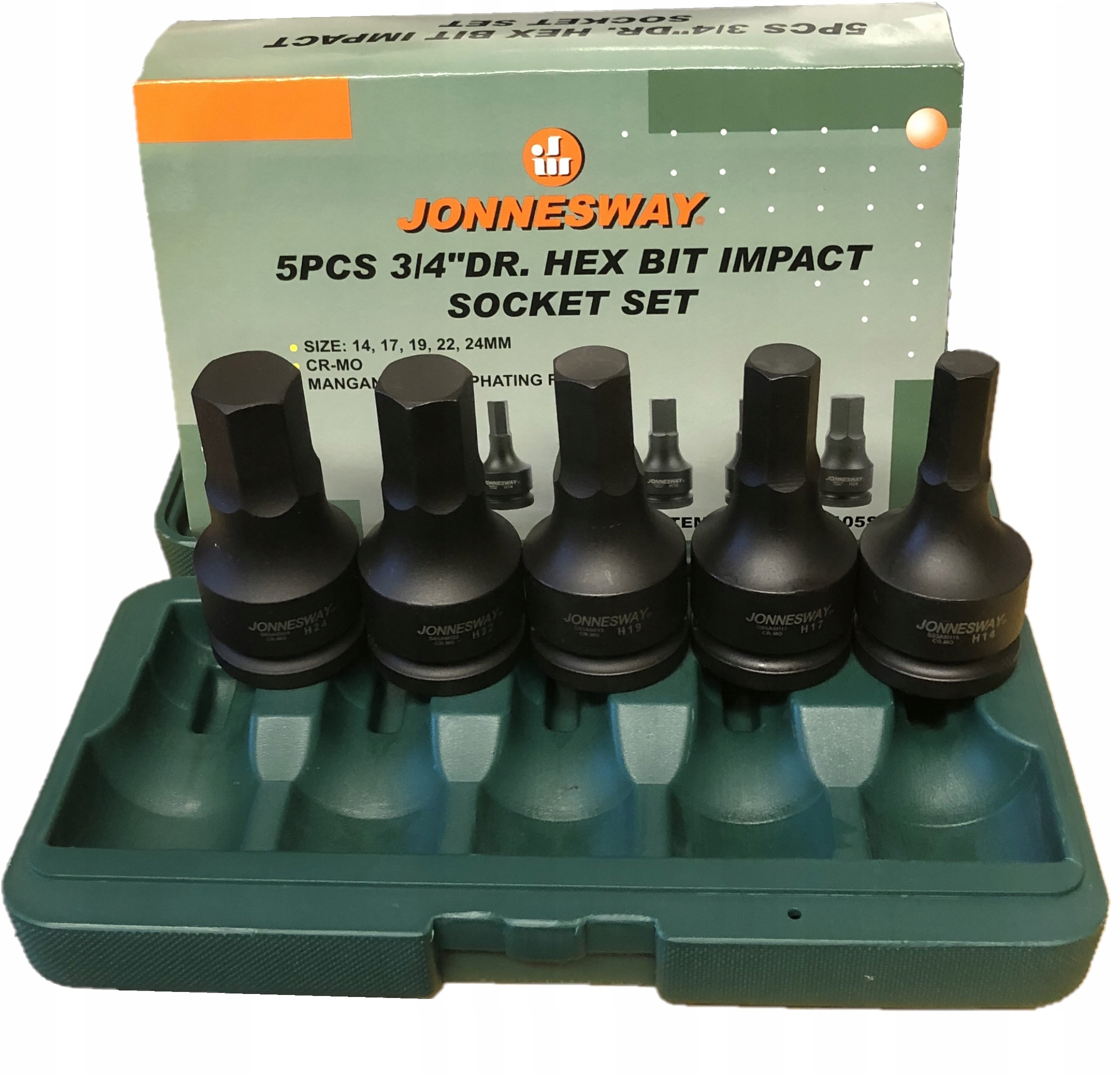 Jonnesway Nasadki udarowe klucze Ampule 3/4” 14-24 Typ 6-kątna