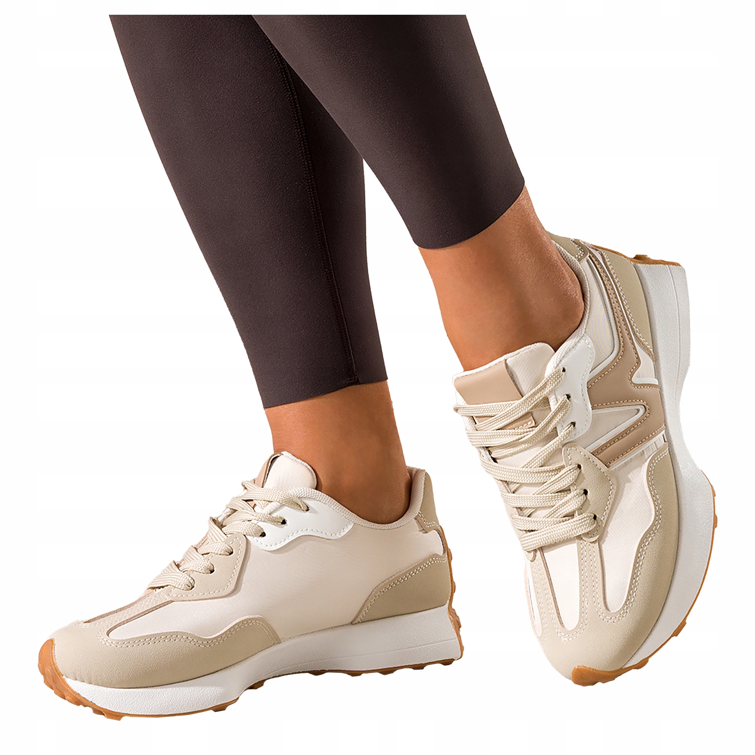 Sneakersy Béžové Dámské Sportovní Šněrovací Béžové Vložky Platforma vel 40