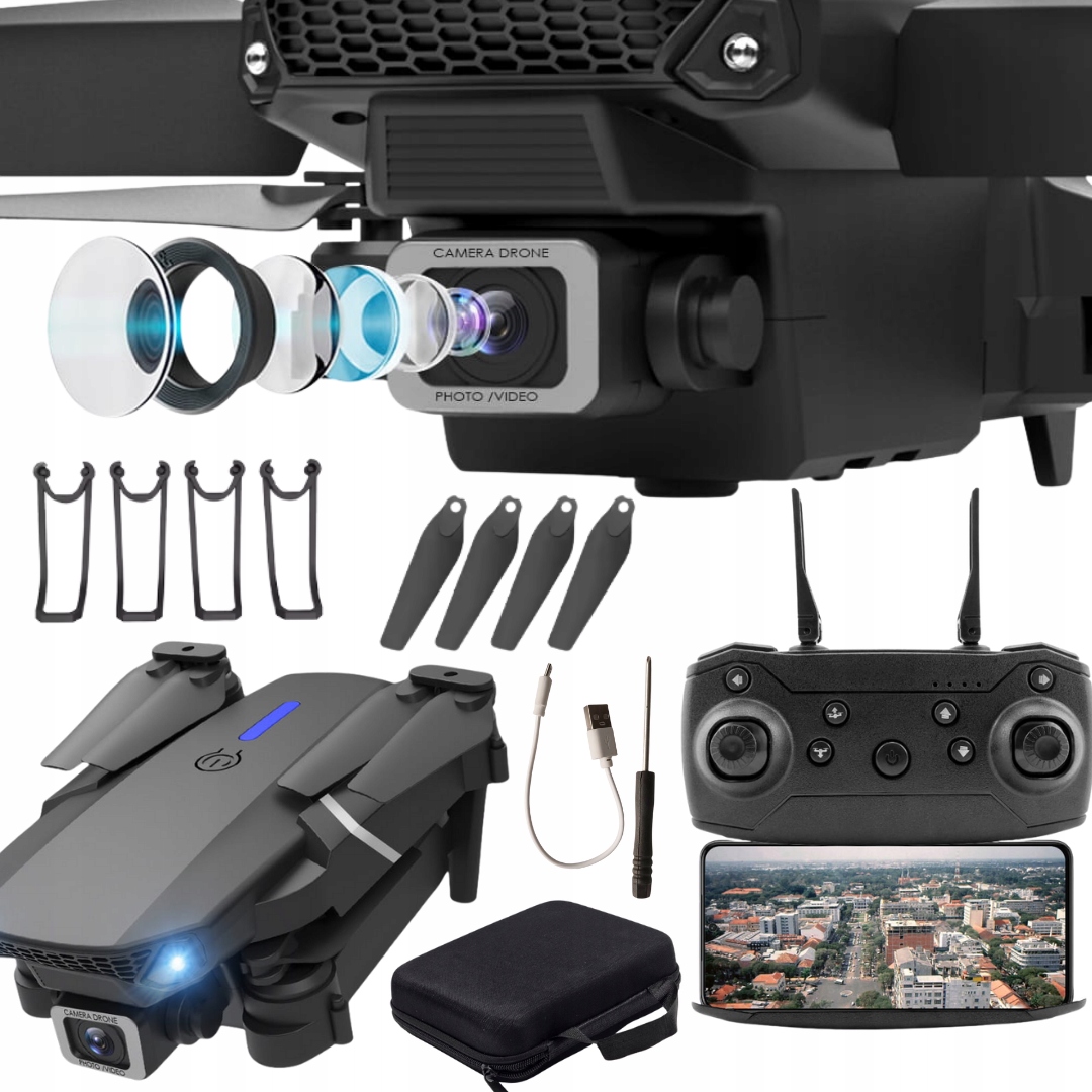 Dron E99 Pro Kamera Hd Składany Zawis WiFi 3D Flip Torba!