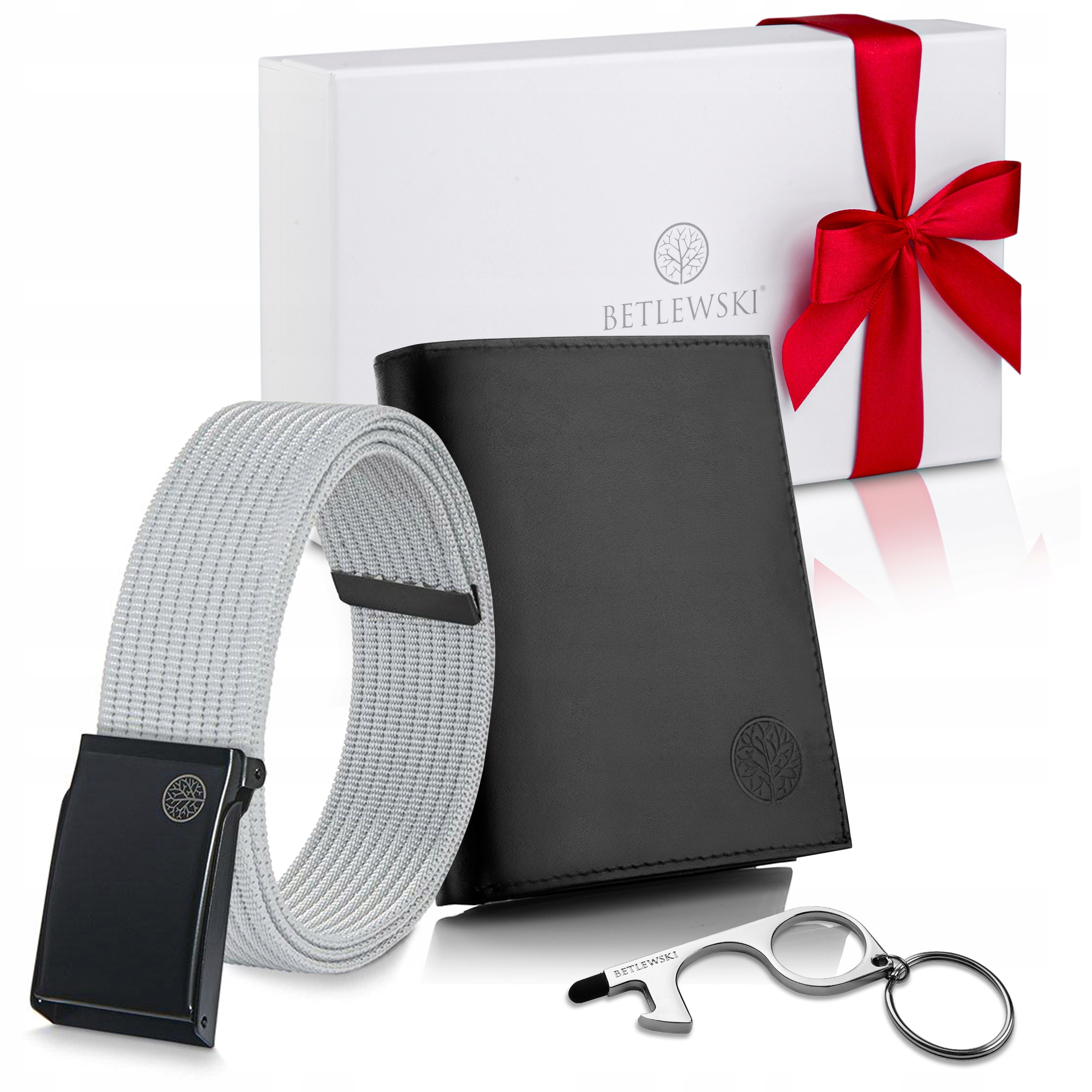 

Betlewski Skórzany portfel pasek zestaw na prezent