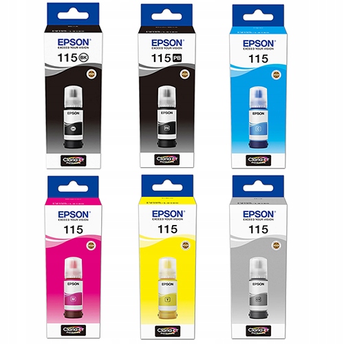 6x ORYGINALNY TUSZ TUSZE EPSON 115 BK PB C M Y GY ECOTANK L8160 L8180 KOMPL