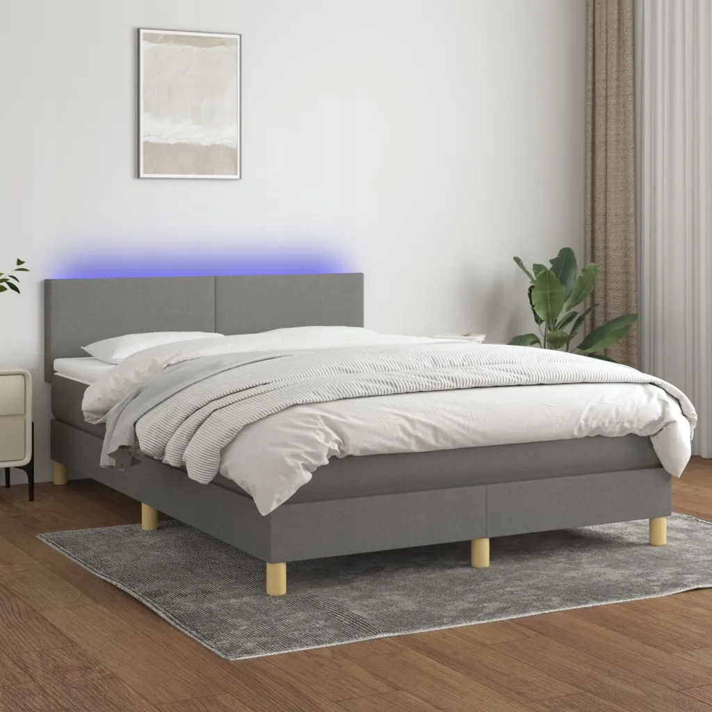 Box spring postel s matrací a Led tmavě šedá 140x190 cm textil Šedá 3133550