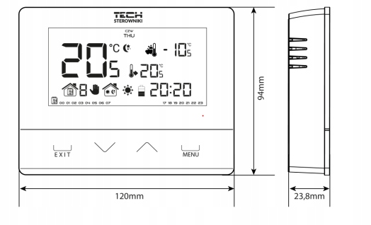 REGULATOR STEROWNIK TERMOSTAT TEMPERATURY POKOJOWY SZKŁO TECH ST-292 V3 Marka Tech Sterowniki