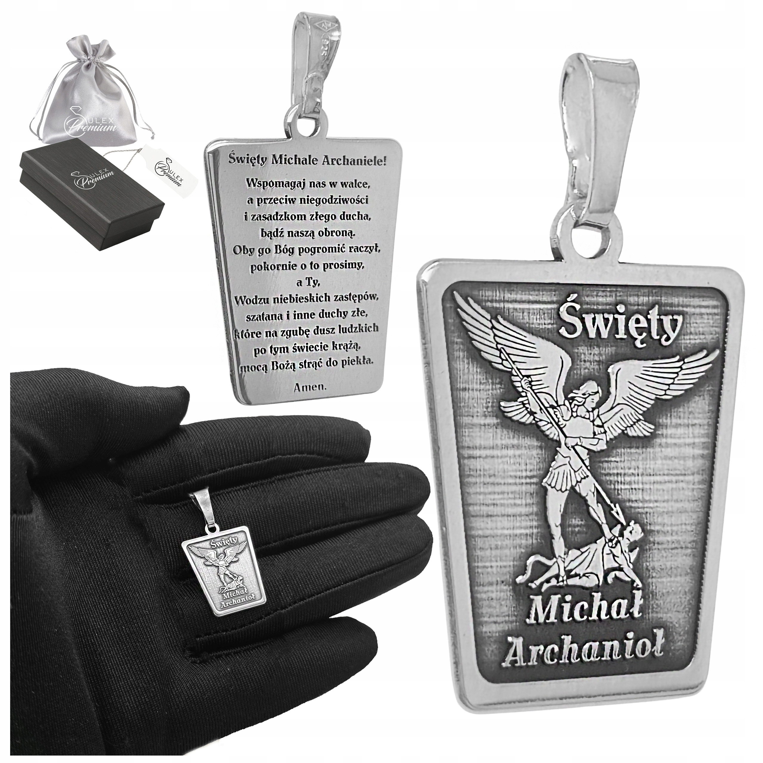 Stříbrný medailon svatý Michael Archanděl s modlitbou Stříbro ryzost 925