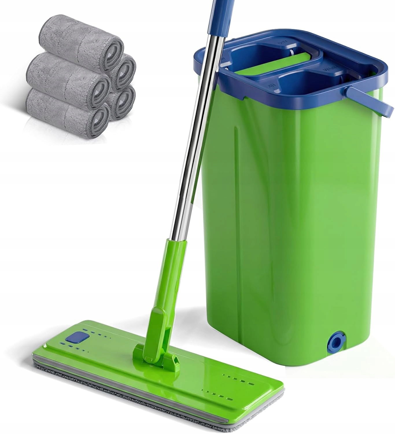 Mastertop Sada mopu s kbelíkem s funkcí vyšroubování 5 náplní, zelená